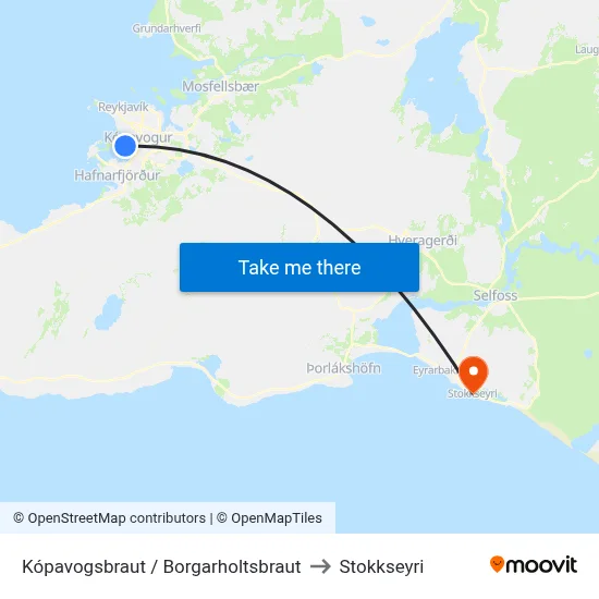 Kópavogsbraut / Borgarholtsbraut to Stokkseyri map
