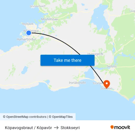 Kópavogsbraut / Kópavör to Stokkseyri map