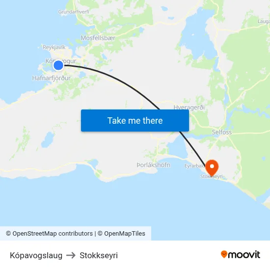 Kópavogslaug to Stokkseyri map