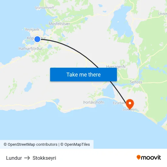 Lundur to Stokkseyri map