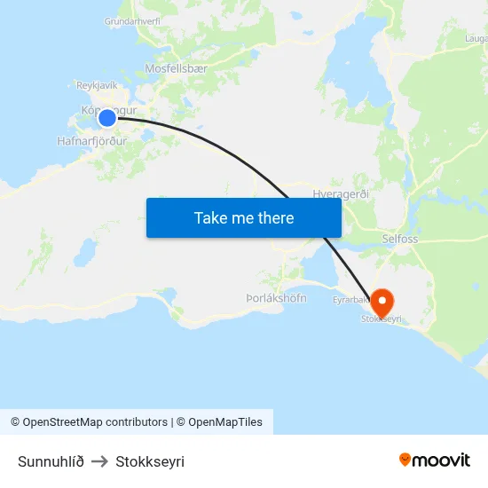 Sunnuhlíð to Stokkseyri map