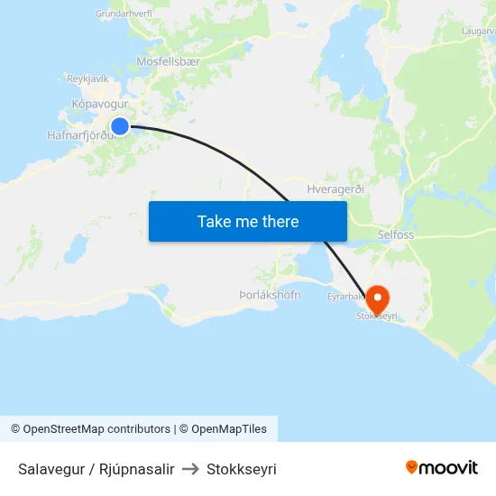 Salavegur / Rjúpnasalir to Stokkseyri map