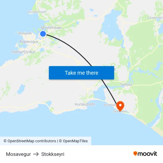 Mosavegur to Stokkseyri map
