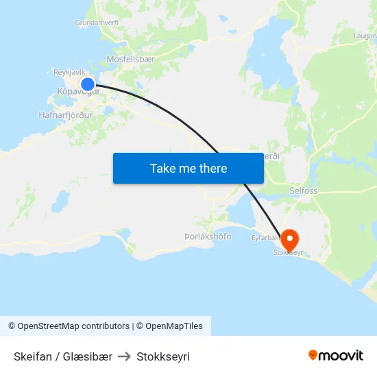 Skeifan / Glæsibær to Stokkseyri map