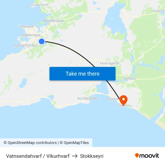 Vatnsendahvarf / Víkurhvarf to Stokkseyri map