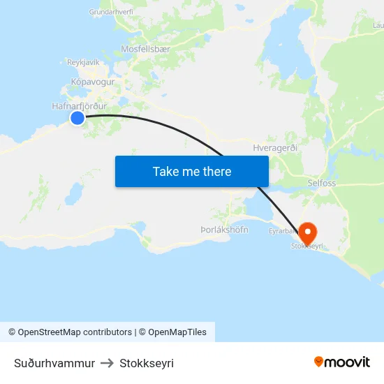 Suðurhvammur to Stokkseyri map