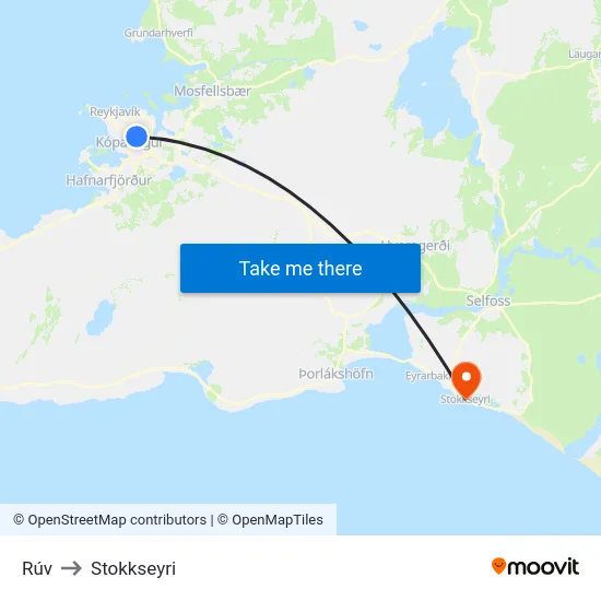 Rúv to Stokkseyri map