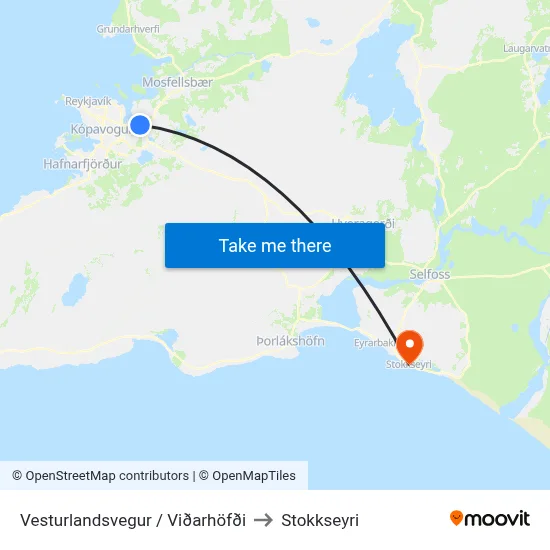 Vesturlandsvegur / Viðarhöfði to Stokkseyri map