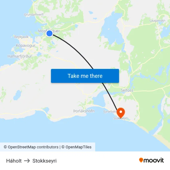 Háholt to Stokkseyri map