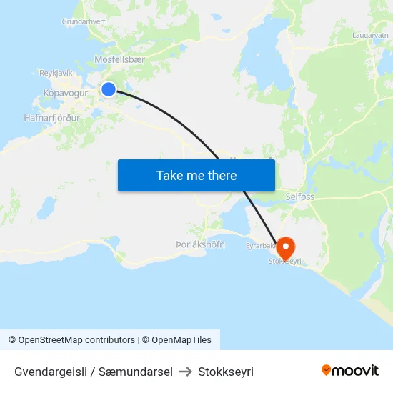 Gvendargeisli / Sæmundarsel to Stokkseyri map