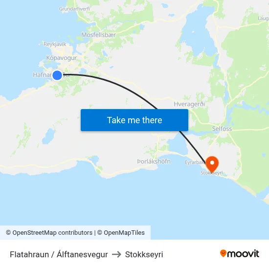 Flatahraun / Álftanesvegur to Stokkseyri map
