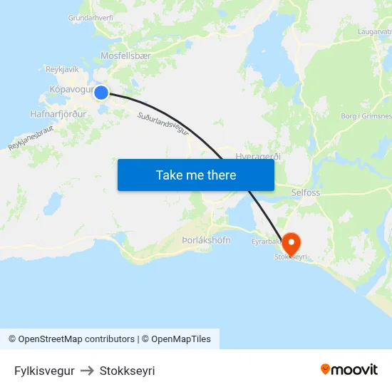 Fylkisvegur to Stokkseyri map