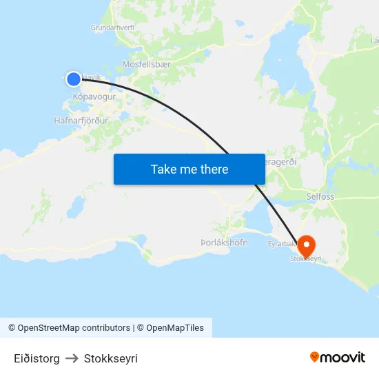 Eiðistorg to Stokkseyri map