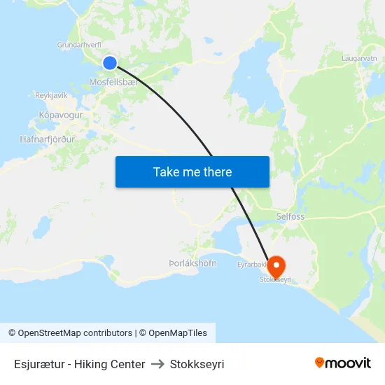 Esjurætur - Hiking Center to Stokkseyri map