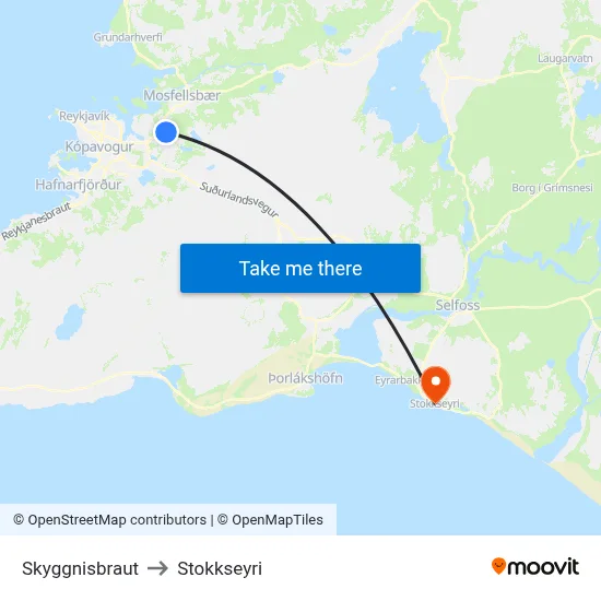 Skyggnisbraut to Stokkseyri map