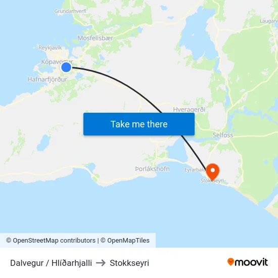 Dalvegur / Hlíðarhjalli to Stokkseyri map