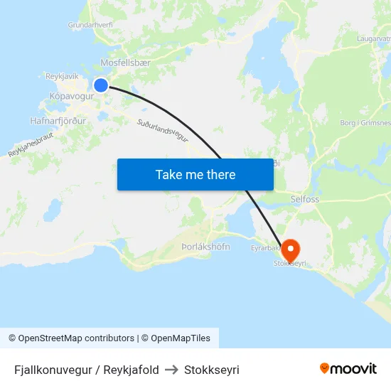Reykjafold to Stokkseyri map