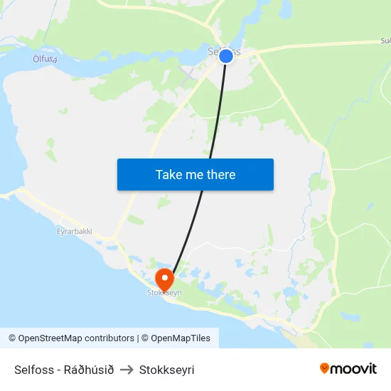 Selfoss - Ráðhúsið to Stokkseyri map