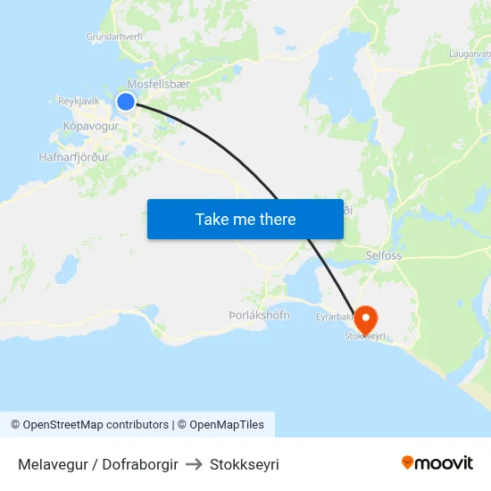 Melavegur / Dofraborgir to Stokkseyri map