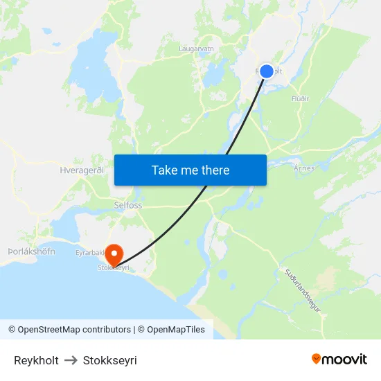 Reykholt to Stokkseyri map
