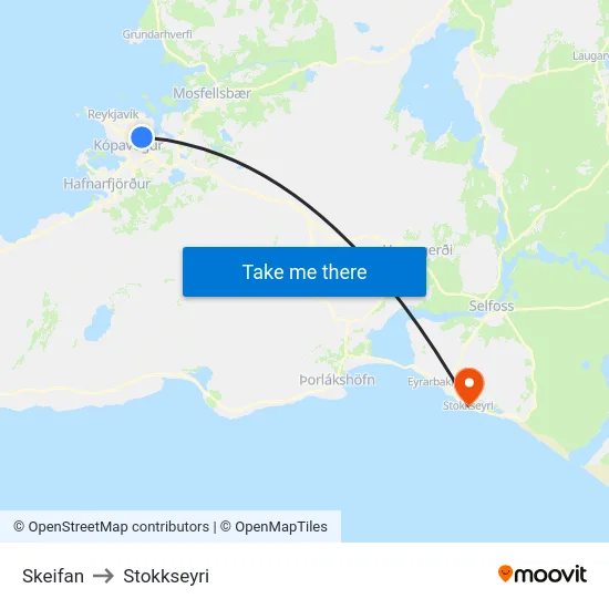 Skeifan to Stokkseyri map
