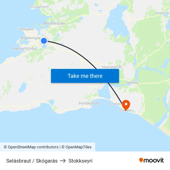 Selásbraut / Skógarás to Stokkseyri map