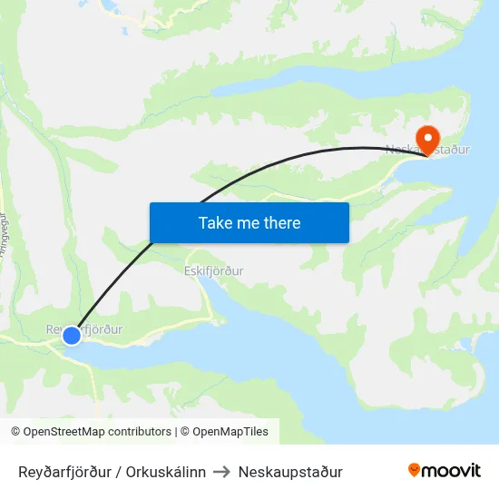 Reyðarfjörður / Orkuskálinn to Neskaupstaður map