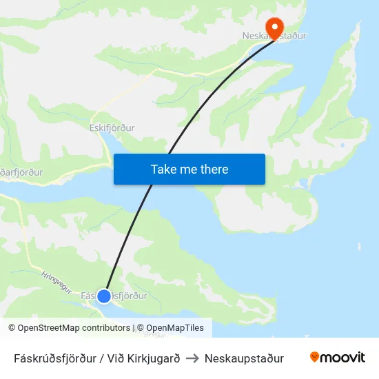 Fáskrúðsfjörður / Við Kirkjugarð to Neskaupstaður map