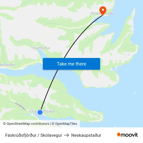 Fáskrúðsfjörður / Skólavegur to Neskaupstaður map