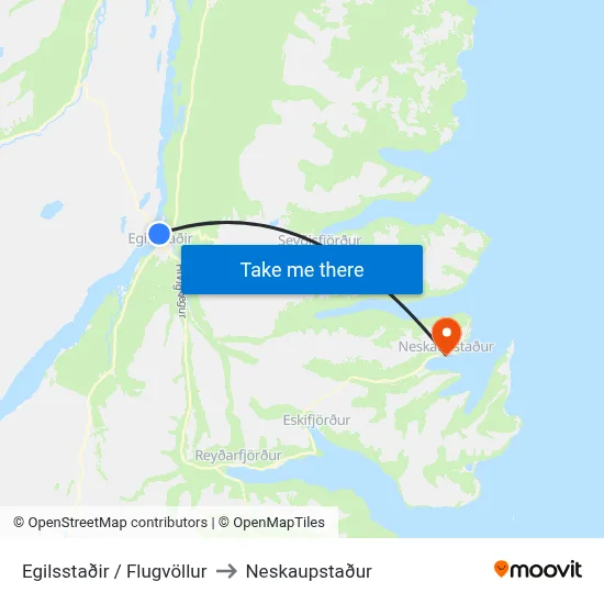 Egilsstaðir / Flugvöllur to Neskaupstaður map