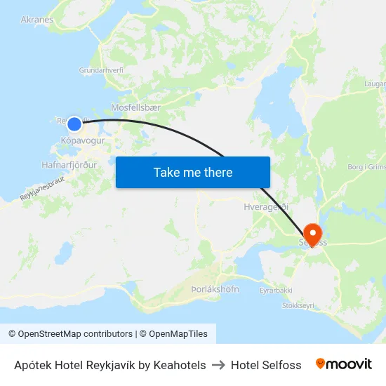 Apótek Hotel Reykjavík by Keahotels to Hotel Selfoss map