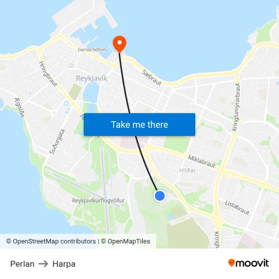 Perlan to Harpa map