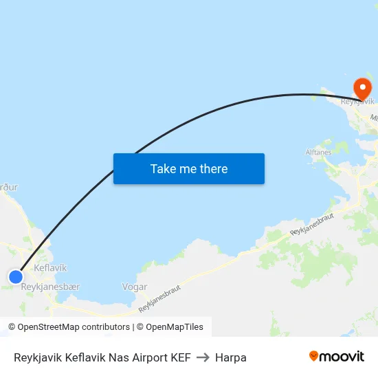 Reykjavik Keflavik Nas Airport KEF to Harpa map