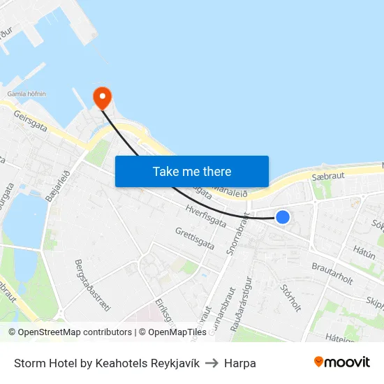 Storm Hotel by Keahotels Reykjavík to Harpa map