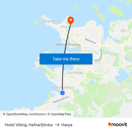 Hotel Viking, Hafnarfjördur to Harpa map