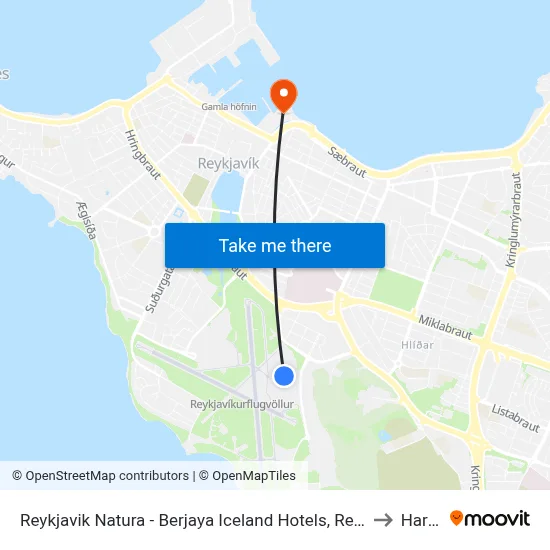 Reykjavik Natura - Berjaya Iceland Hotels, Reykjavík to Harpa map
