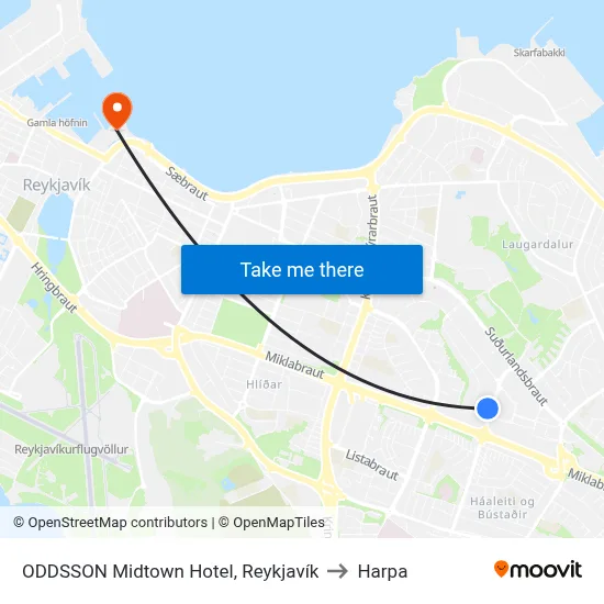 ODDSSON Midtown Hotel, Reykjavík to Harpa map