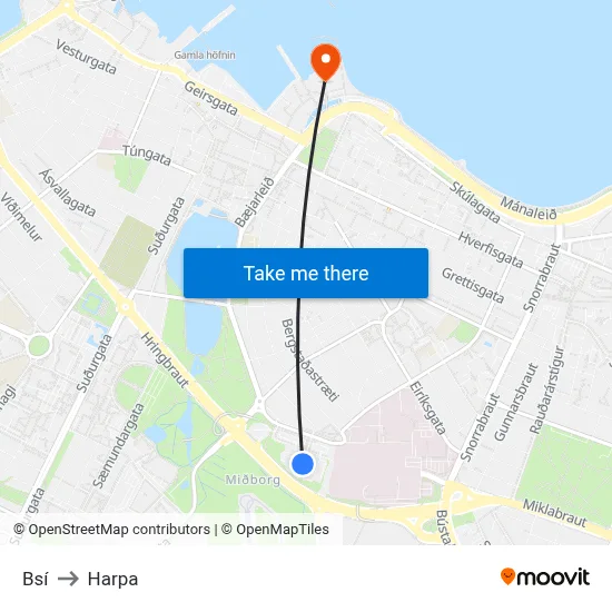 Bsí to Harpa map