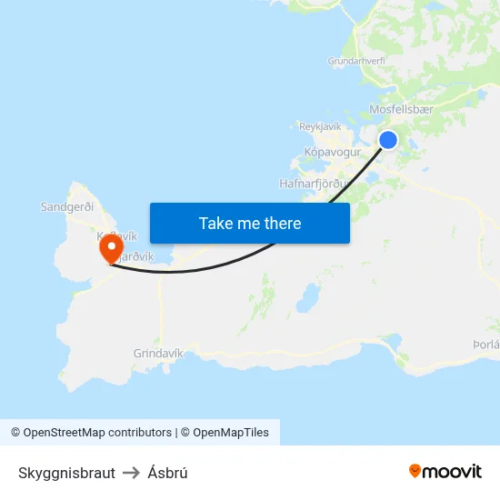 Skyggnisbraut to Ásbrú map