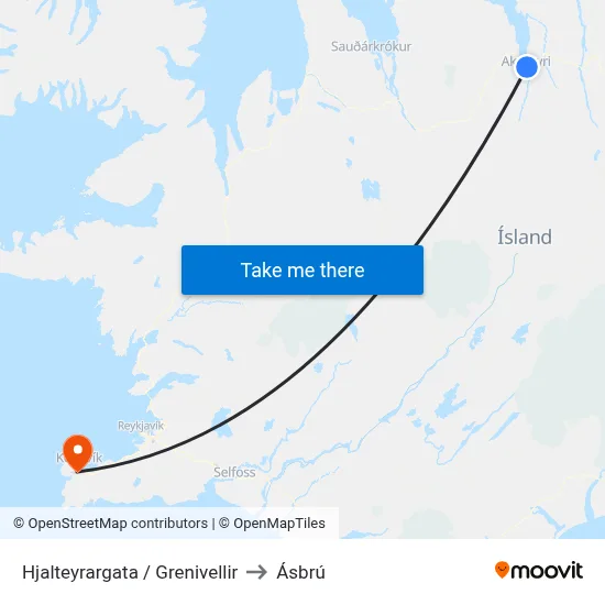 Hjalteyrargata / Grenivellir to Ásbrú map