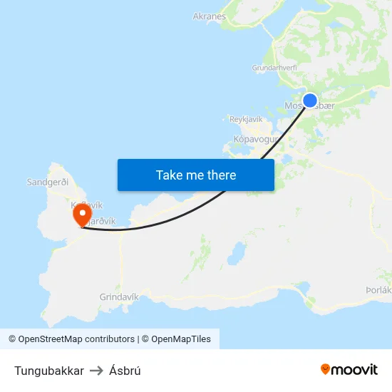 Tungubakkar to Ásbrú map
