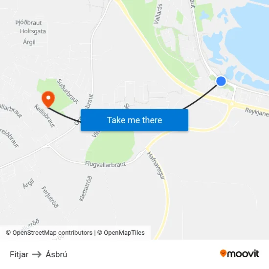 Fitjar to Ásbrú map