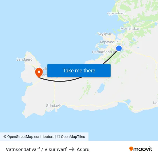 Vatnsendahvarf / Víkurhvarf to Ásbrú map