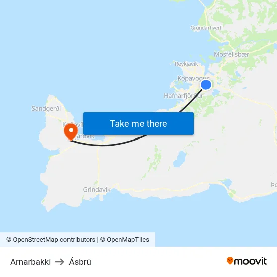 Arnarbakki to Ásbrú map