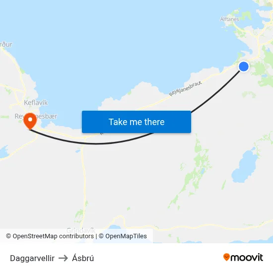 Daggarvellir to Ásbrú map
