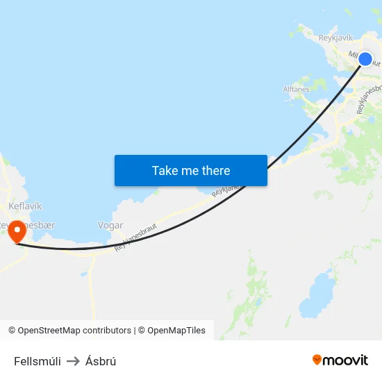 Fellsmúli to Ásbrú map