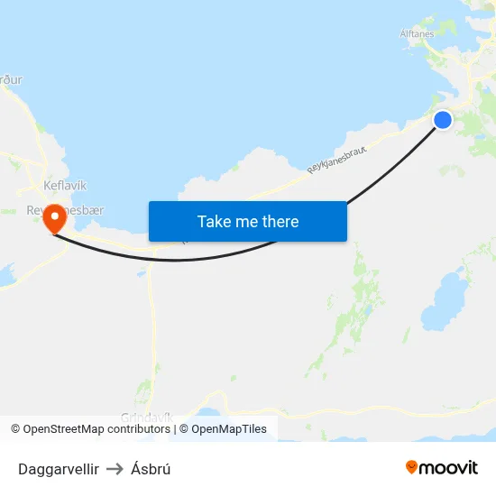 Daggarvellir to Ásbrú map