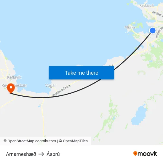 Arnarneshæð to Ásbrú map