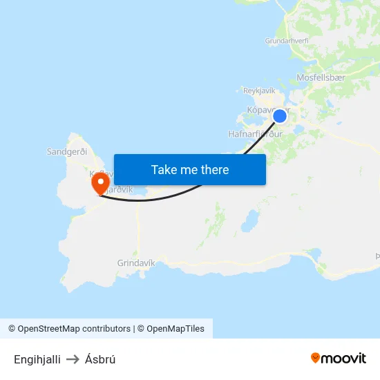 Engihjalli to Ásbrú map