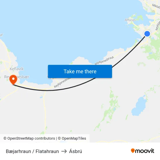 Bæjarhraun / Flatahraun to Ásbrú map